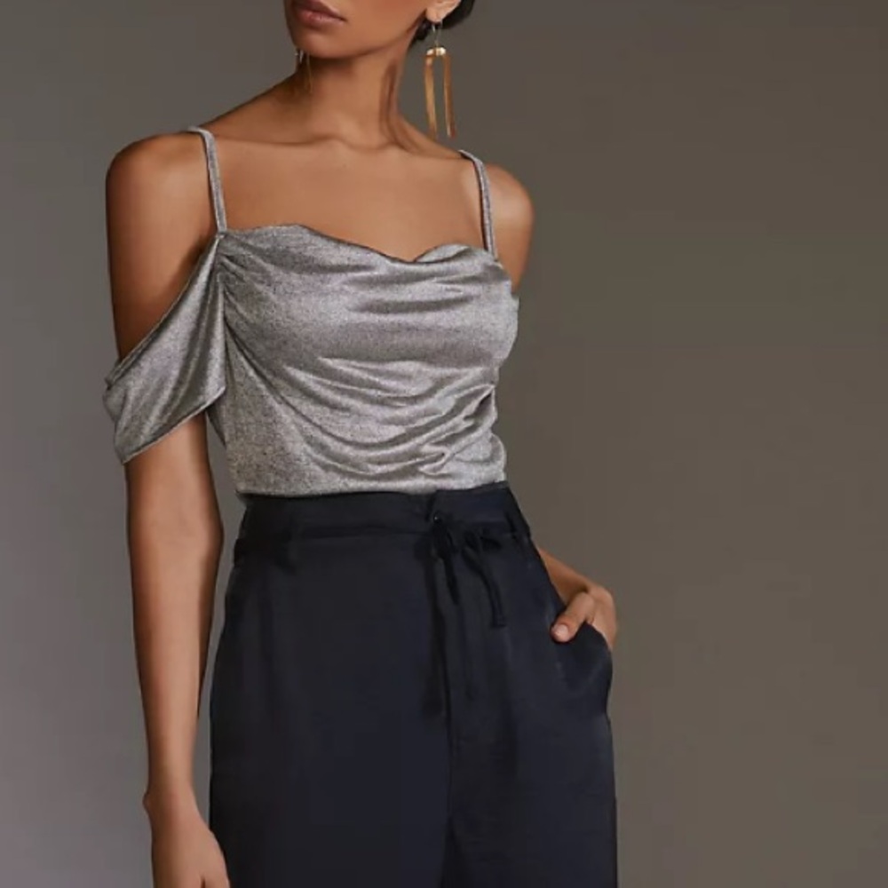 NWT Anthropologie, off the shoulder, metallic silver top, size Medium